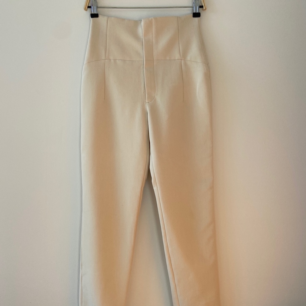 High Waisted Zara Tuxedo Cigarette Pants XS White